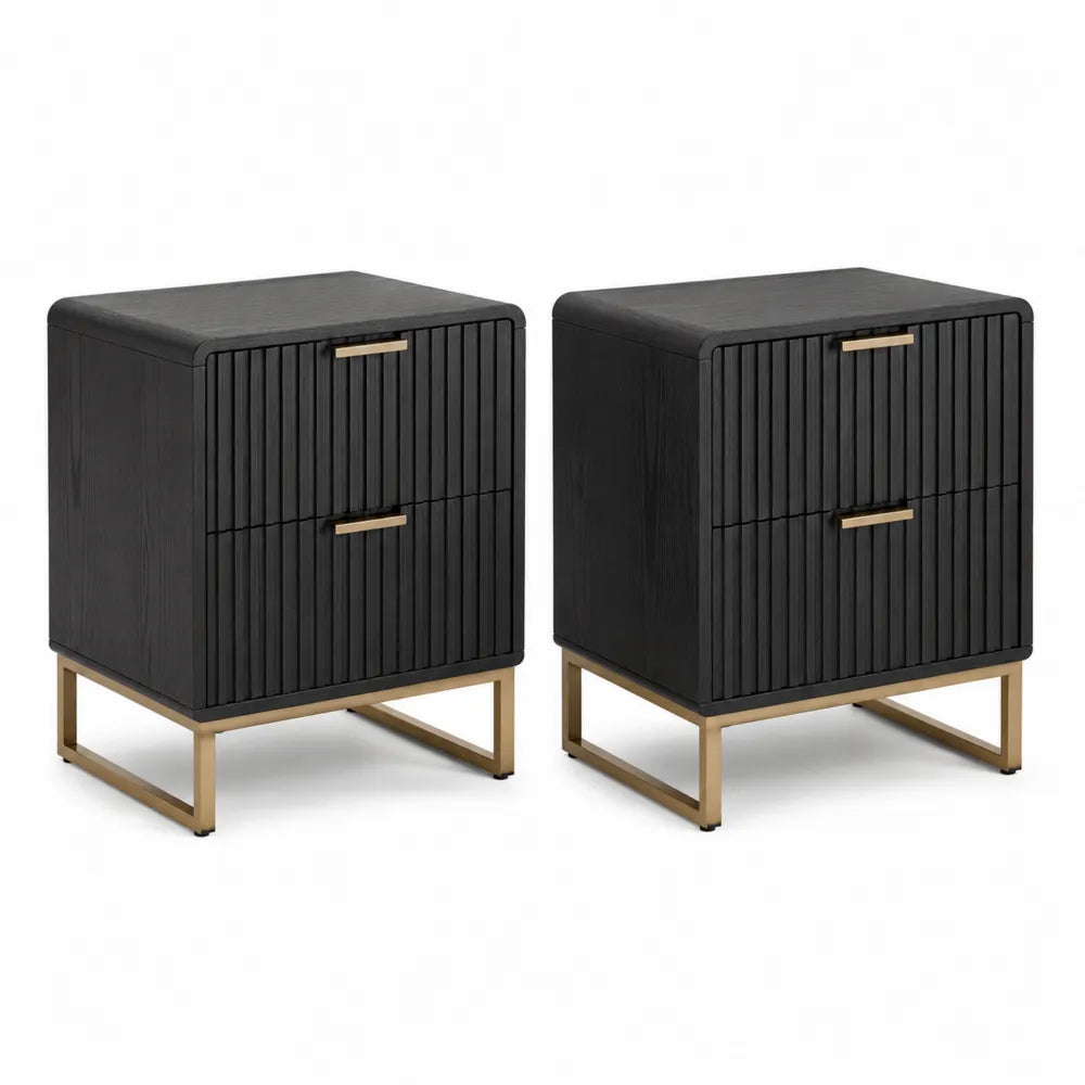 Nachttisch 2er Set 60 x 40 cm MDF Rechteckig Schwarz mit Schubladen und Metallbeinen