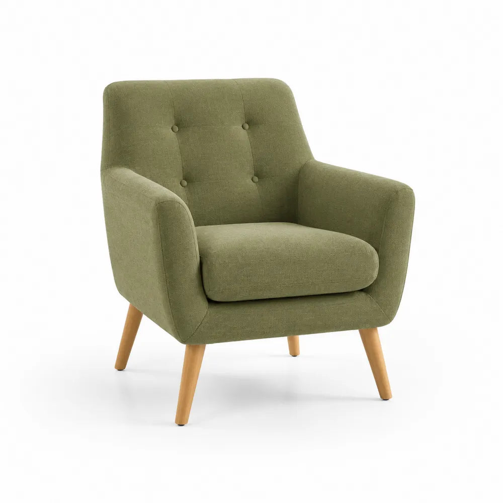 Sessel Polstersessel mit Armlehnen Polyesterbezug Schaumstoff Polsterung Holzbeine Grün 78 x 82 x 86 cm