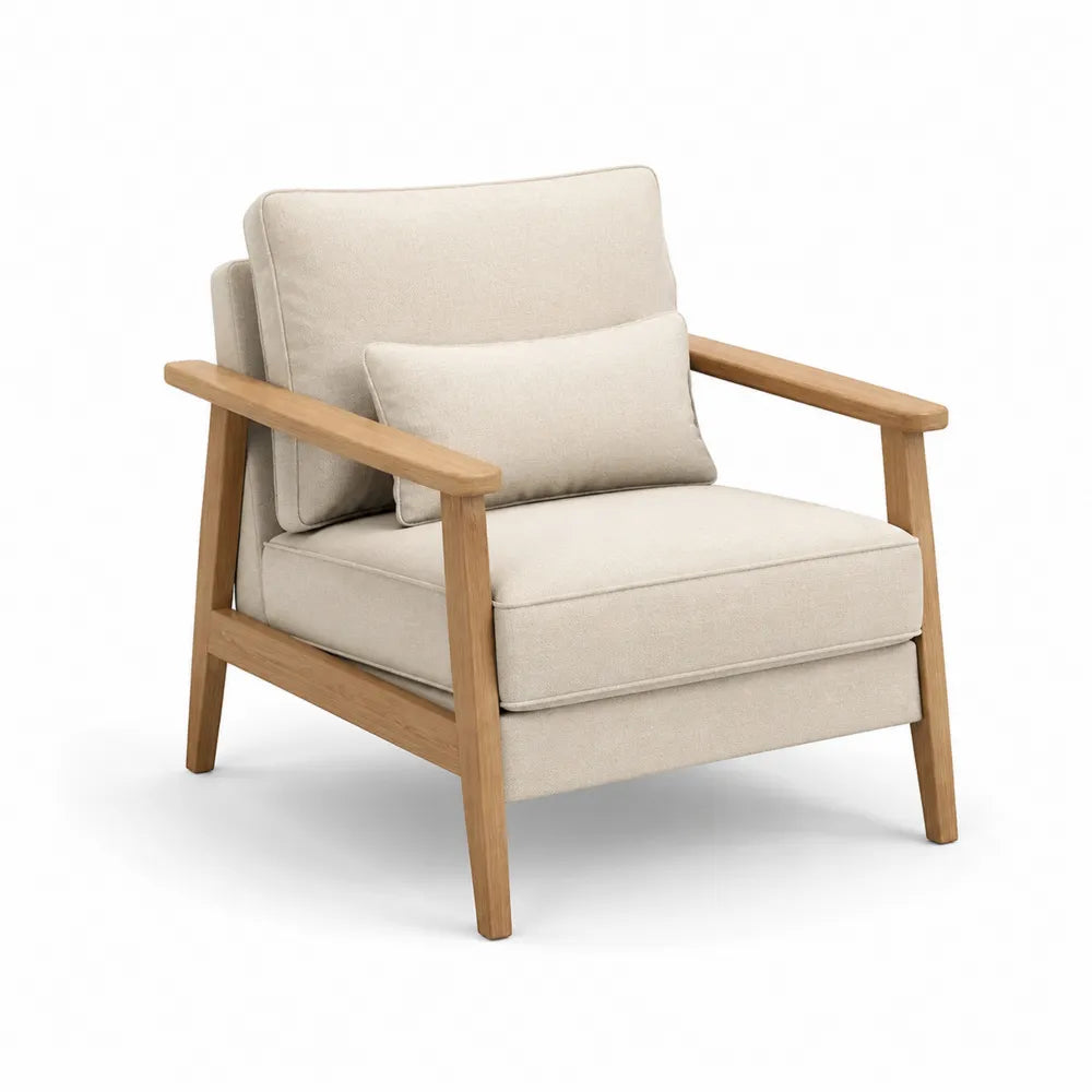 Sessel Polstersessel mit Armlehnen Polyesterbezug Schaumstofffüllung Massivholzrahmen Beige 85 x 80 x 85 cm