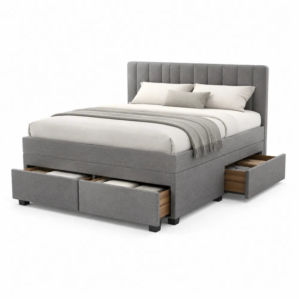 Polsterbett Doppelbett 180 x 200 cm Polyesterbezug MDF Rahmen Rechteckig Grau mit Bettkästen