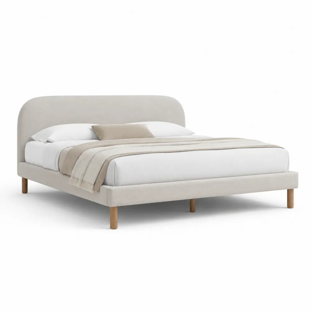 Polsterbett Doppelbett 180 x 200 cm Stoffbezug Beige mit gepolstertem Kopfteil