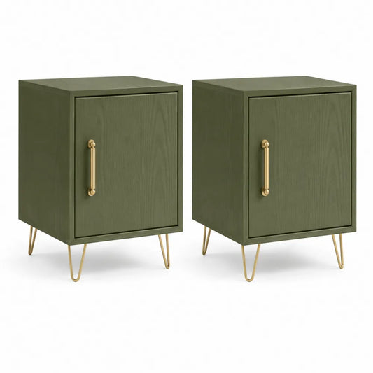 Nachttisch 2er Set 50 x 40 cm MDF Rechteckig Grün mit Metallbeinen