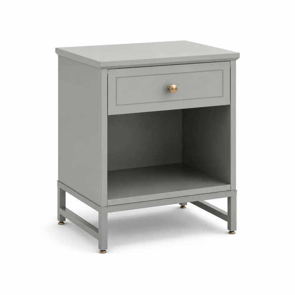 Nachttisch mit Schublade 45x40x60 cm MDF Rechteckig Grau mit Metallgestell
