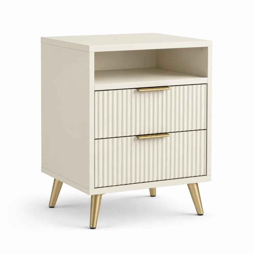 Nachttisch 60 x 40 cm MDF Rechteckig Beige mit Schubladen und Ablagefach