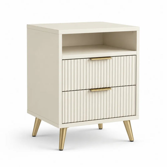 Nachttisch 60 x 40 cm MDF Rechteckig Beige mit Schubladen und Ablagefach