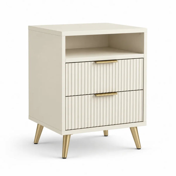 Nachttisch 60 x 40 cm MDF Rechteckig Beige mit Schubladen und Ablagefach