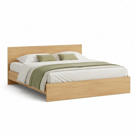 Doppelbett Bettgestell 180x200 cm MDF Eichenoptik Rechteckig Natur