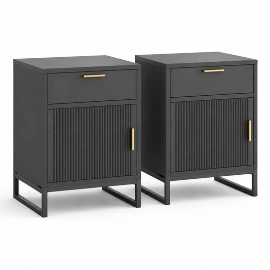 Nachttische 2er Set mit Schublade und Tür 45x40x60 cm MDF Metall Schwarz
