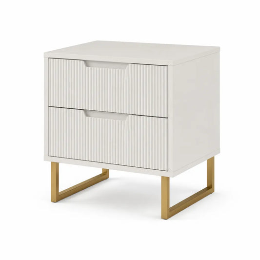 Nachttisch MDF Rechteckig Weiß mit zwei Schubladen Metallbeinen 60 x 40 cm