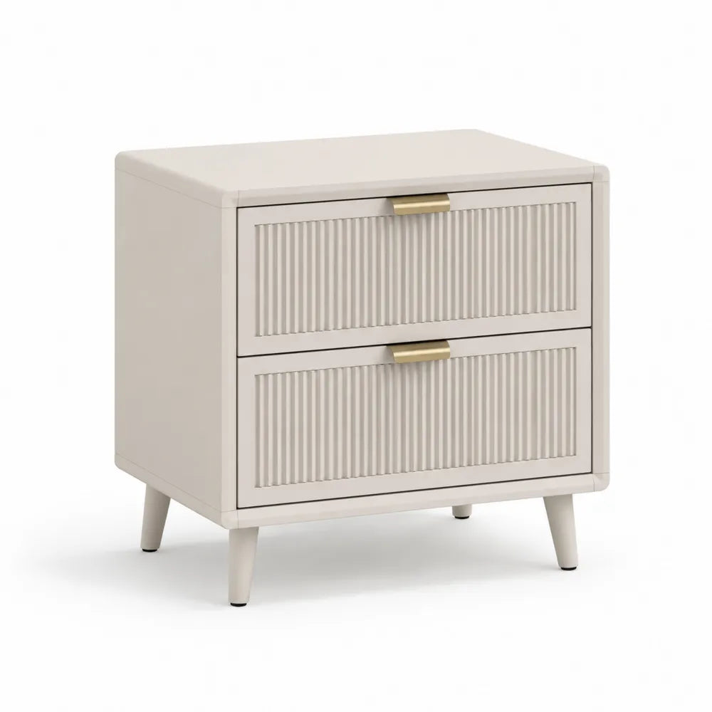 Nachttisch mit 2 Schubladen 60x40x55 cm MDF Metall Rechteckig Beige