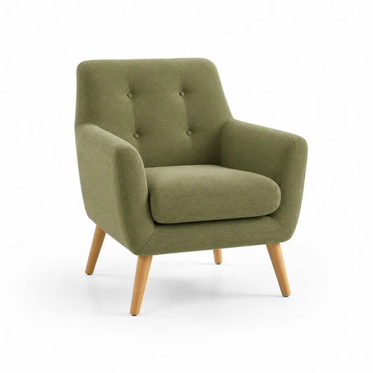 Sessel Polstersessel mit Armlehnen Polyesterbezug Schaumstoff Polsterung Holzbeine Grün 78 x 82 x 86 cm
