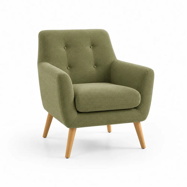 Sessel Polstersessel mit Armlehnen Polyesterbezug Schaumstoff Polsterung Holzbeine Grün 78 x 82 x 86 cm