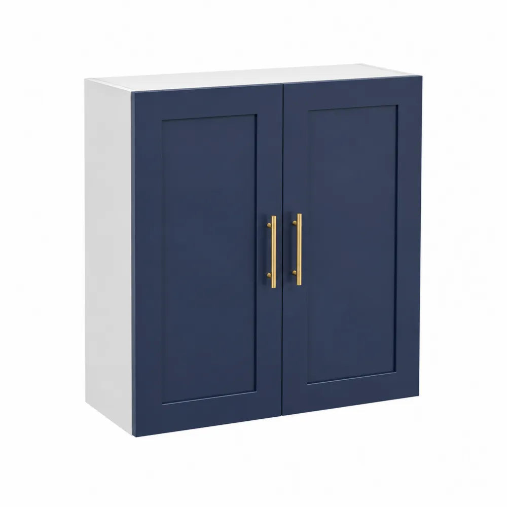 Küchenschrank 100x35x80 cm MDF Rechteckig Blau Weiß mit zwei Türen