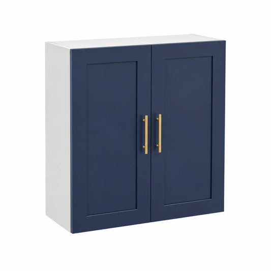 Küchenschrank 100x35x80 cm MDF Rechteckig Blau Weiß mit zwei Türen