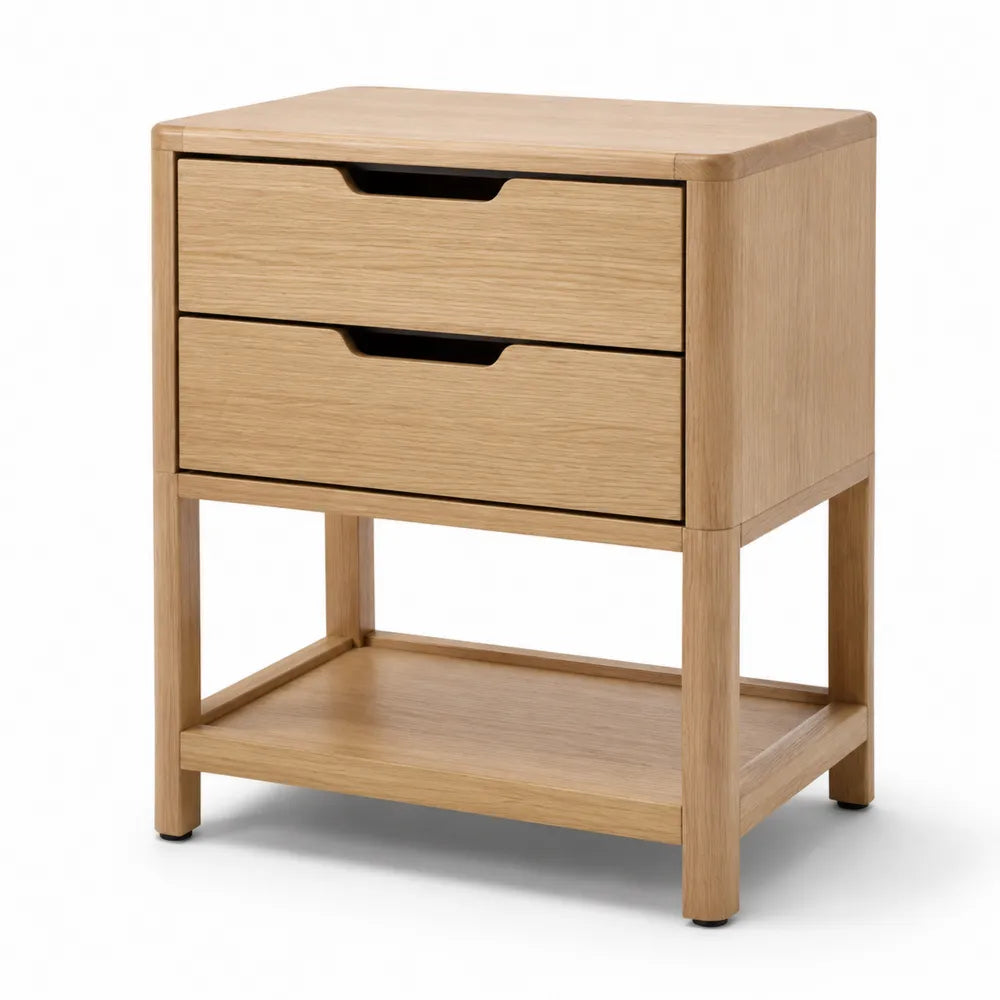 Nachttisch MDF Holzdekor Rechteckig Natur mit zwei Schubladen und Ablagefach 60 x 40 cm
