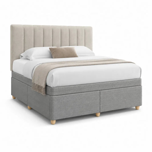 Polsterbett Doppelbett 180x200 cm Polyesterbezug Rechteckig Hellgrau mit Schubladen
