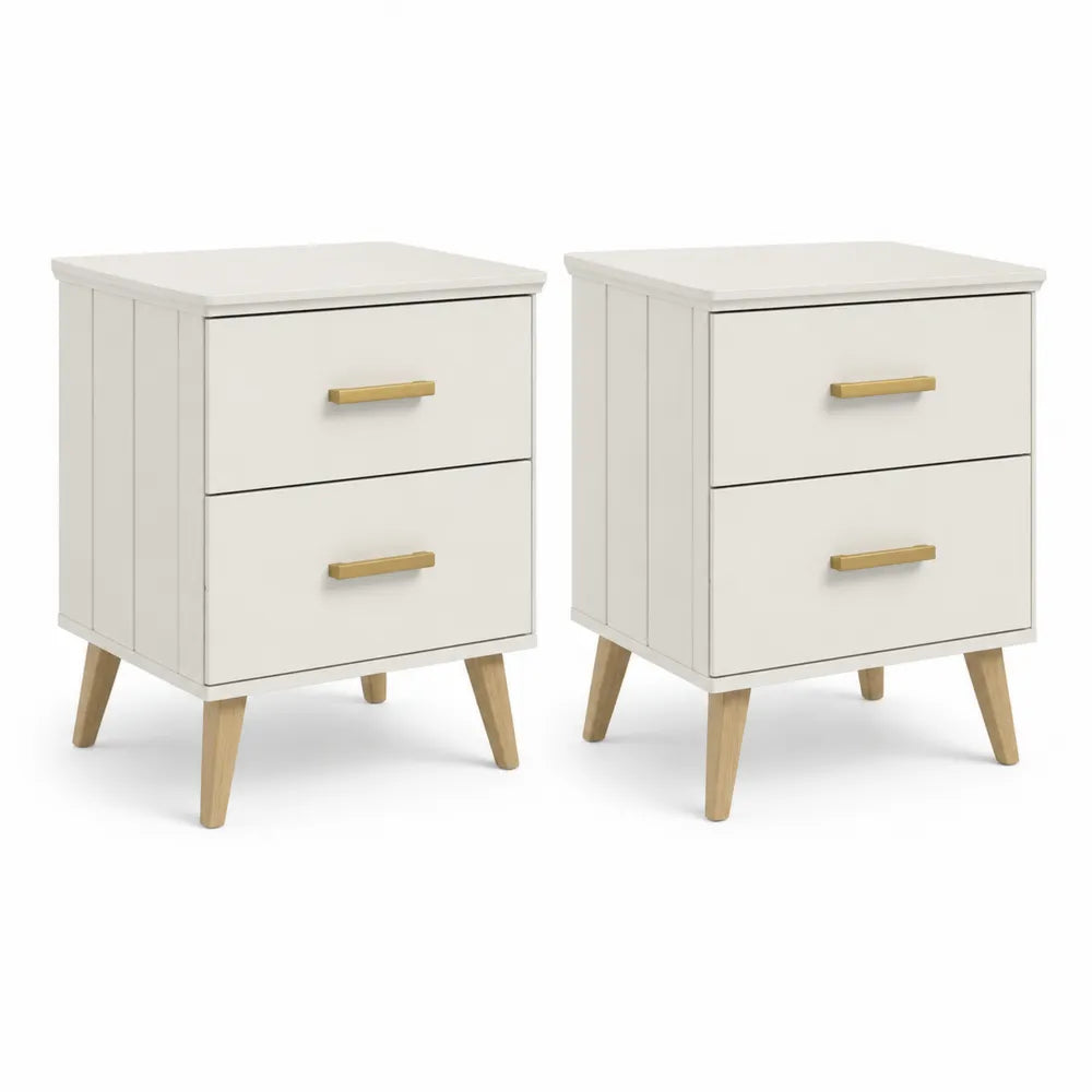 Nachttische 2er Set mit 2 Schubladen 60x40x60 cm MDF Holzbeine Rechteckig Weiß