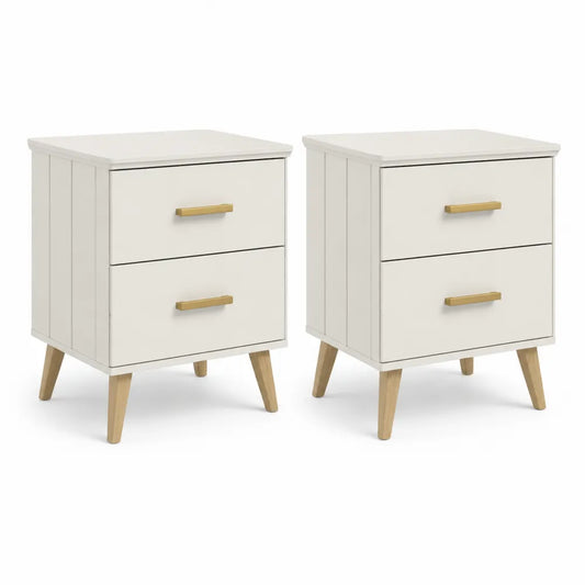 Nachttische 2er Set mit 2 Schubladen 60x40x60 cm MDF Holzbeine Rechteckig Weiß