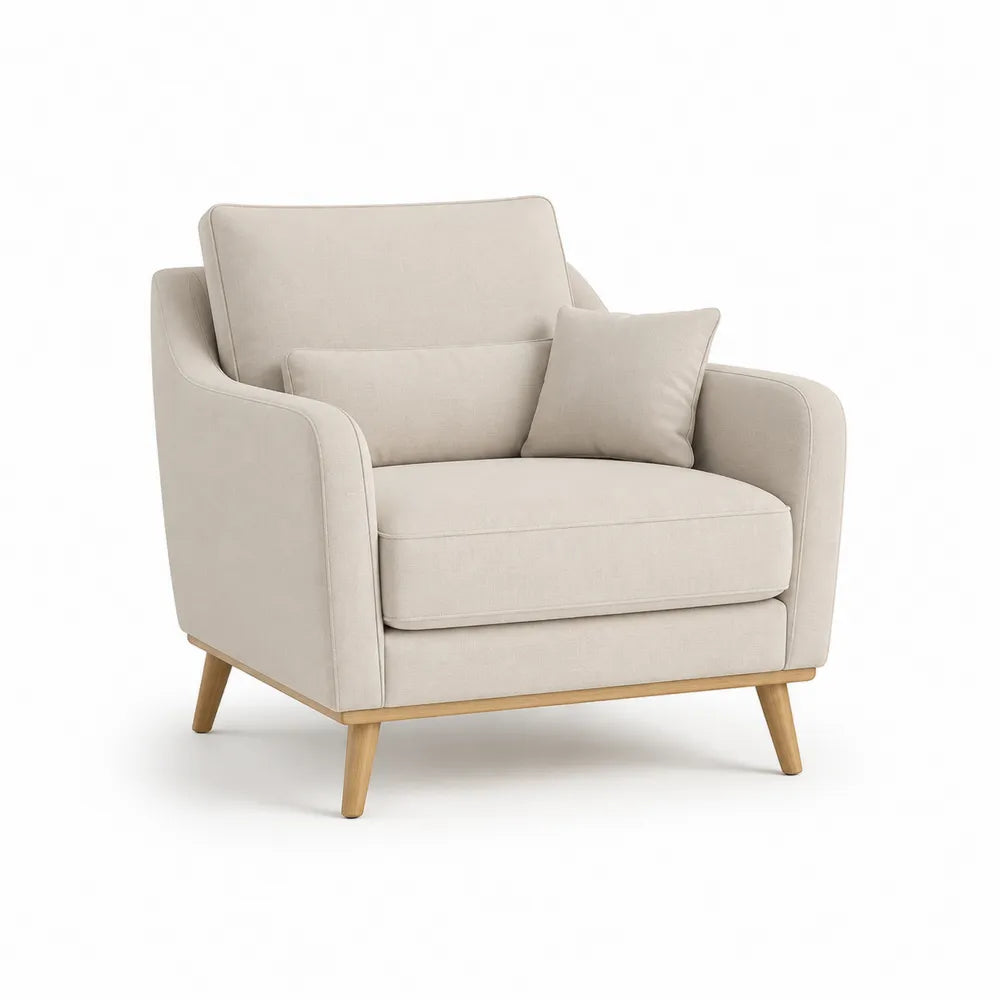 Sessel Polstersessel mit Armlehnen Polyesterbezug Schaumstoffpolsterung Holzbeine Beige 90 x 85 x 85 cm