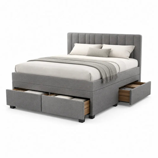 Polsterbett Doppelbett 180 x 200 cm Polyesterbezug MDF Rahmen Rechteckig Grau mit Bettkästen